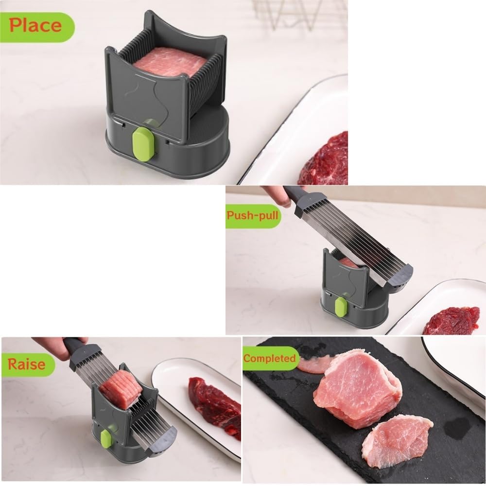 Multifunctional Fresh Meat Cutter Chopper Kitchen Home Slicer Julienne Dicer Mincer Easy to Clean Vegetable Fruit Cutting Tool (with Storage Container & Safety Lid)