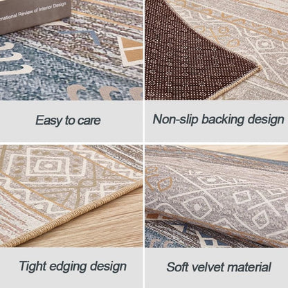 Indoor Runner Rug, Washable Runner Rug with Rubber Backing, Modern Geometric Patchwork Aesthetic Carpet for Bedroom, Living Room, Hallway, Entryway, Washable Rug Rockwood Collection