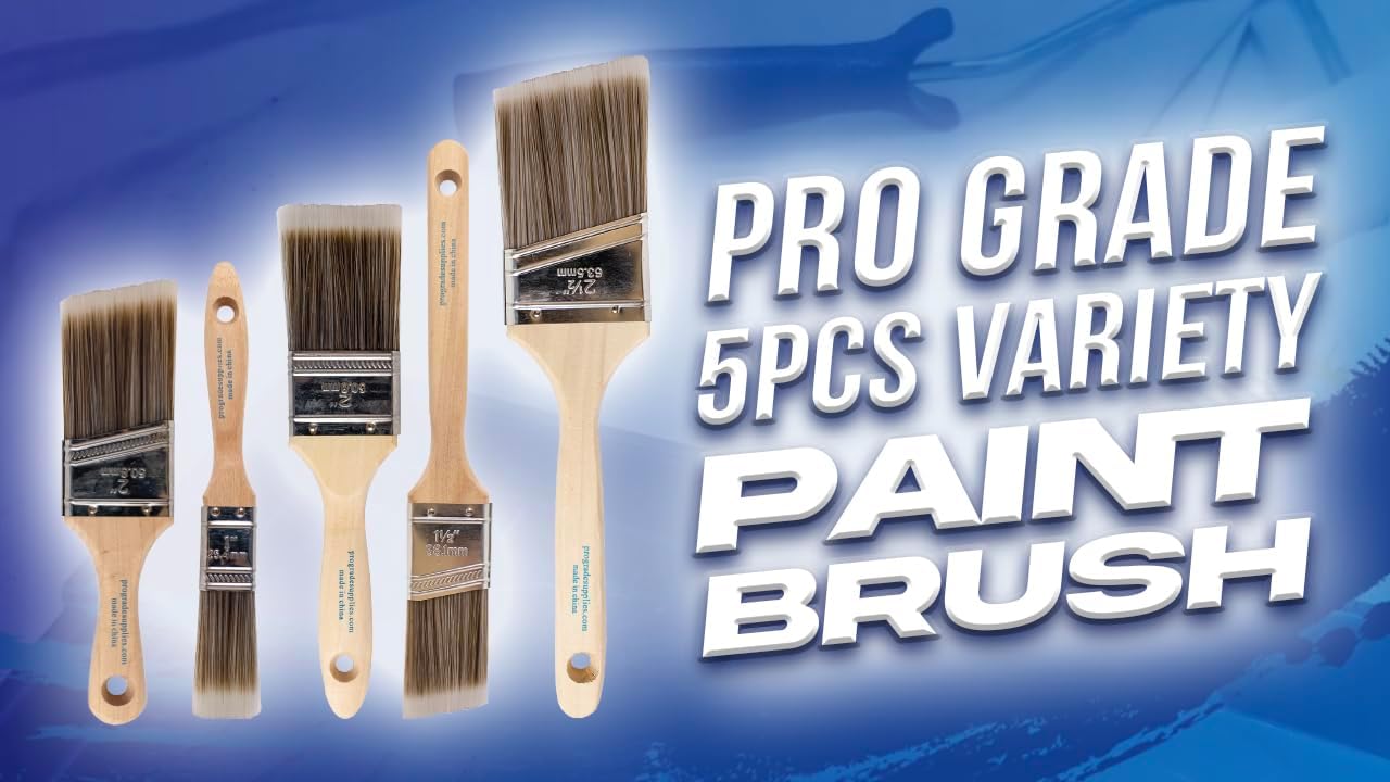 Paint Brushes, 5-Piece Paint Brush Set, Flat & Angle Brushes for Walls, Trim, Cabinets, Interior & Exterior Latex and Oil Paints, Stains