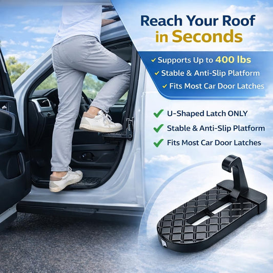 Car Door Step with Roof Rack Mount – Heavy Duty 400lb Capacity, Anti-Slip Foldable Aluminum Step for Cars, Trucks & SUVs – Easy Access for Roof Rack, Kayaks, Bikes – Universal Fit, Compact Storage