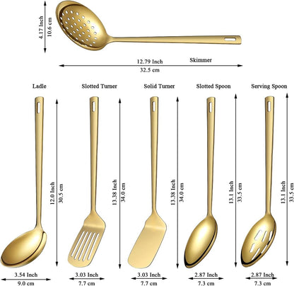 Gold Kitchen Utensils Set 6pcs, Titanium Gold Plating Stainless Steel Cooking Utensils Set, Kitchen Tools Spatulas Set, Cooking Spoons, Home Essentials Kitchen Gadgets Accessories