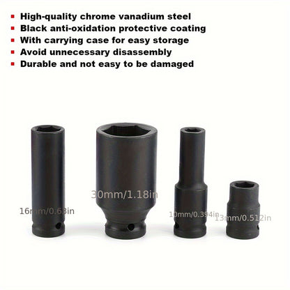35-Piece 1/2 Inch Drive Deep Impact Socket Set (Metric) 8-32mm - Professional Garage Repair Workshop Tools
