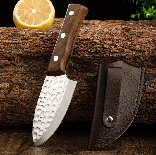Small wooden handled meat cleaver, Stainless Steel Outdoor Camping Chef's Knife, Ideal for cooking and camping, kitchen knife, fishing gear.
