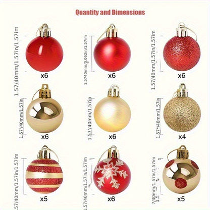 50-piece 4cm Christmas ball decoration gift box, suitable for decorations for Christmas, Thanksgiving, Easter, and other holidays.