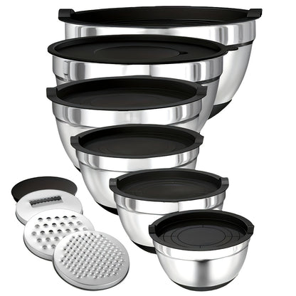 Kitchen Stainless Steel Mixing Bowl Set With Sealed Lids & Graters Rustproof Bowls For Mixing Kneading Serving Salad