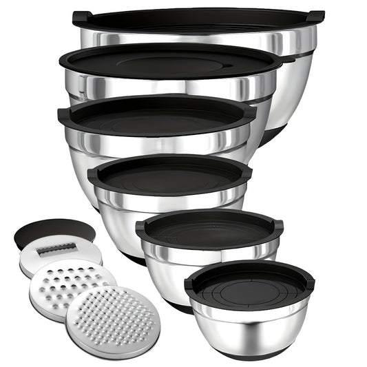 Kitchen Stainless Steel Mixing Bowl Set With Sealed Lids & Graters Rustproof Bowls For Mixing Kneading Serving Salad