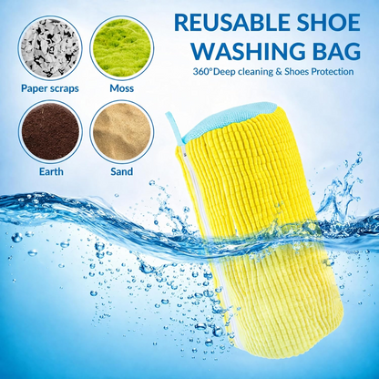 Shoe Washing Machine Bag, 2Pcs Set Reusable Sneaker Laundry Bag with Fluffy Chenille Microfiber 360° Deep Cleaning & Durable Zipper, Yellow/Blue/Grey Soft Mesh, for Sneakers Running Shoes Washer & Dryer