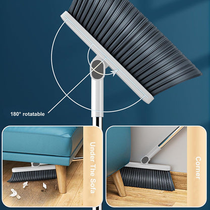 Broom and Dustpan Set, Long Adjustable Handle Broom Dustpan Combo with Dustpan Teeth to Clean Hair Suitable for Home Kitchen Office Hall Floor