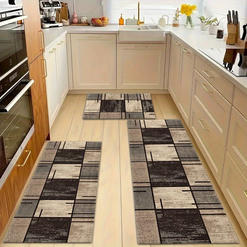 Rug Hallway Runner Rug Washable Kitchen Runner Rugs with Rubber Backing Brown Plaid Vintage Rug for Entryway Indoor, Kitchen, Laundry, Bedroom