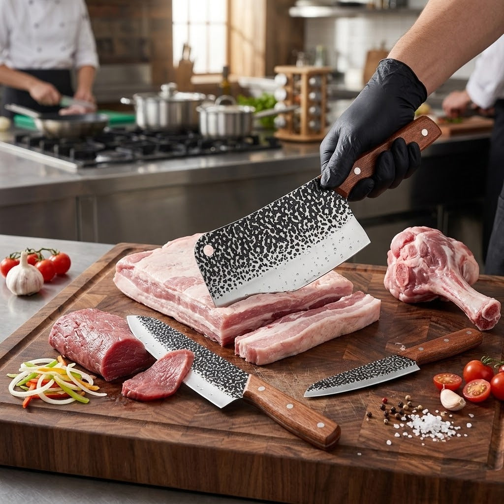 3-Piece Professional Kitchen Knife Set - Ultra-sharp high-carbon stainless steel chef's knife, carving knife, slicing knife, and utility knife, suitable for home and travel use, a perfect gift for men and an excellent Christmas present.