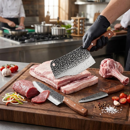 3-Piece Professional Kitchen Knife Set - Ultra-sharp high-carbon stainless steel chef's knife, carving knife, slicing knife, and utility knife, suitable for home and travel use, a perfect gift for men and an excellent Christmas present.