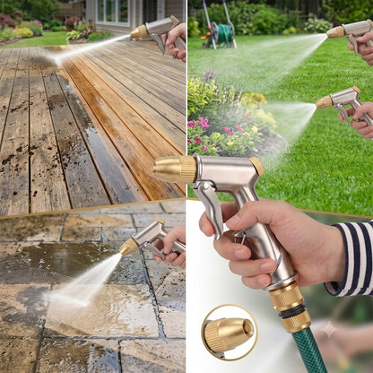 Hose Nozzle Adjustable Spray Gun, Metal Watering Nozzle with Brass Connector, Multi Function Garden Hose Sprayer for Lawn Watering, Car Washing, Patio Cleaning and Outdoor Us
