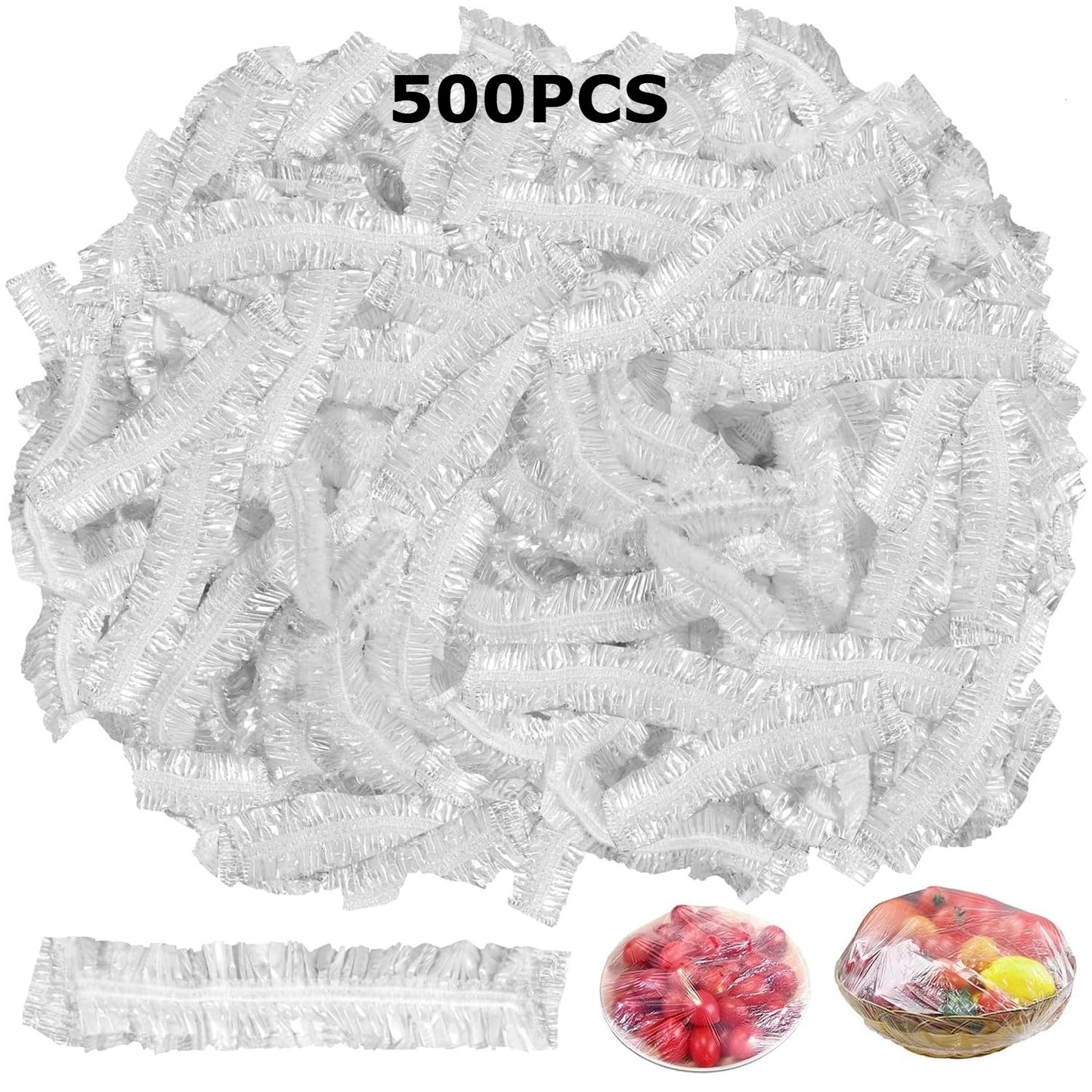 500 Pcs Plastic Wrap Food Dish Bowl Covers, Elastic Thickened Shower Caps for Sourdough Bread Proofing Stretch for Keeping Food Fresh And Dust Away