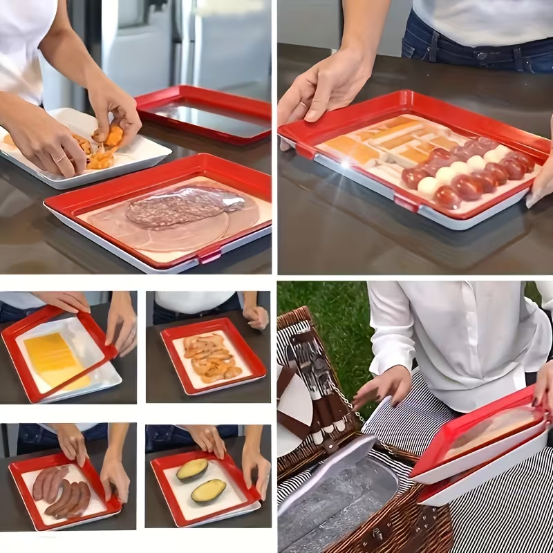 Food Plastic Preservation Tray, Stackable Food Tray Reusable Creative fresh tray storage for Food Preservation