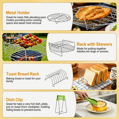 8 Inch Air Fryer Accessories Set of 8 for 3.5Qt-5.8Qt Phillips Nuwave Gowise Gourmia Ninja Dash Air Fryer, with Egg Bites Mold, Pizza Pan, Cake Barrel, Skewer Rack, Silicone Mat, Air Fryer Liners