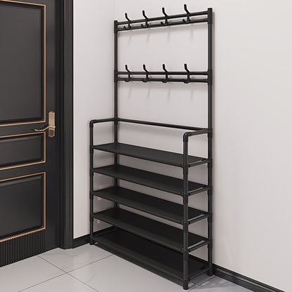 Simple Houseware Coat Rack with Shelf, Standing Hall Tree with Hooks, Black | For Entryway, Bedroom, Office, Black Metal Clothes Hanger Stand for Coats, Hats, Jackets, Bags