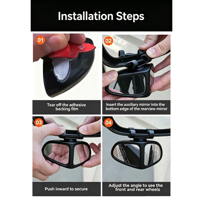 2 PCS Car Blind Spot Mirrors, Dual-sided Wide Angle Rearview Auxiliary with 360 Degree Adjustment, ABS Anti-collision Housing and HD Glass Design, Snap-on and Adhesive Mounting Mirror (Black)