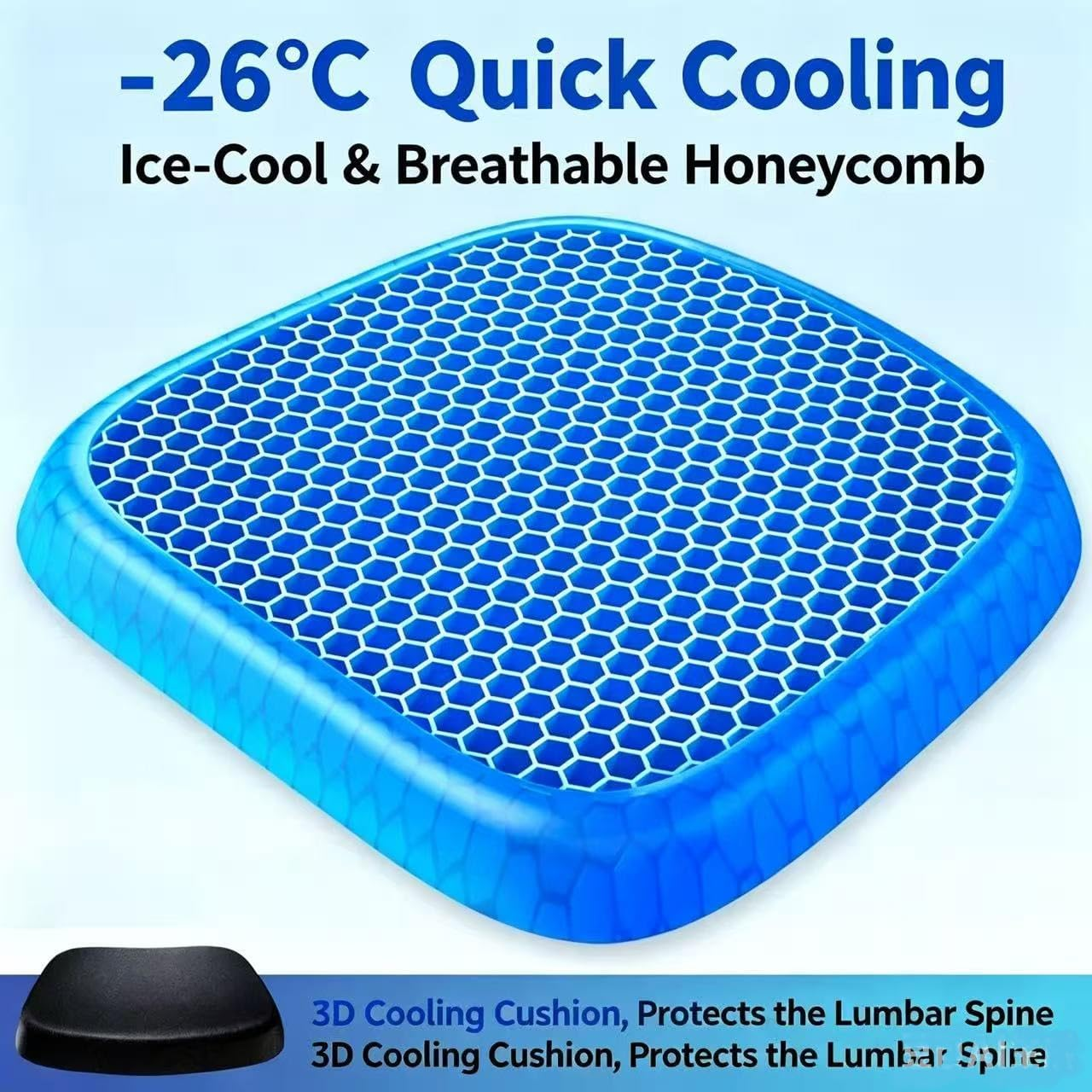 Gel Seat Cushion for Office Chair, 2Pcs Honeycomb Cushion Pad Breathable Pressure Relief, Blue TPE Gel, for Desk Chair Car Seat Wheelchair Long Sitting