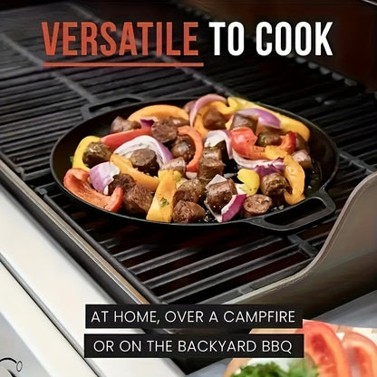 Multi functional thickened cast iron pot - uncoated non stick pot, double ear flat bottomed pot - suitable for grilling meat, frying eggs, barbecue, and pancakes - compatible with all stoves, ideal for home kitchen and outdoor cooking.