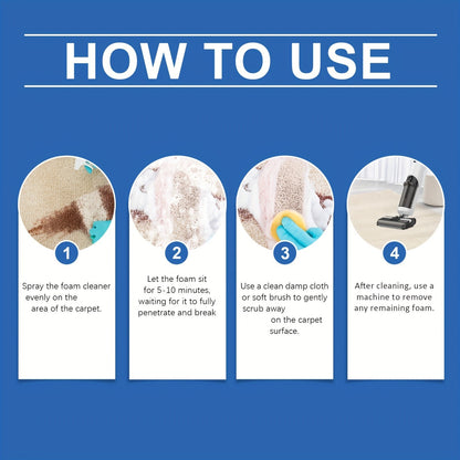 Carpet Stain Remover Spray Foam Cleaner, 4Pcs (4x120ml) Fast Acting Deep Cleaning Foam No Residue, White Bottle Foam Liquid, for Home Rugs Carpet Couch Upholstery Car Seats
