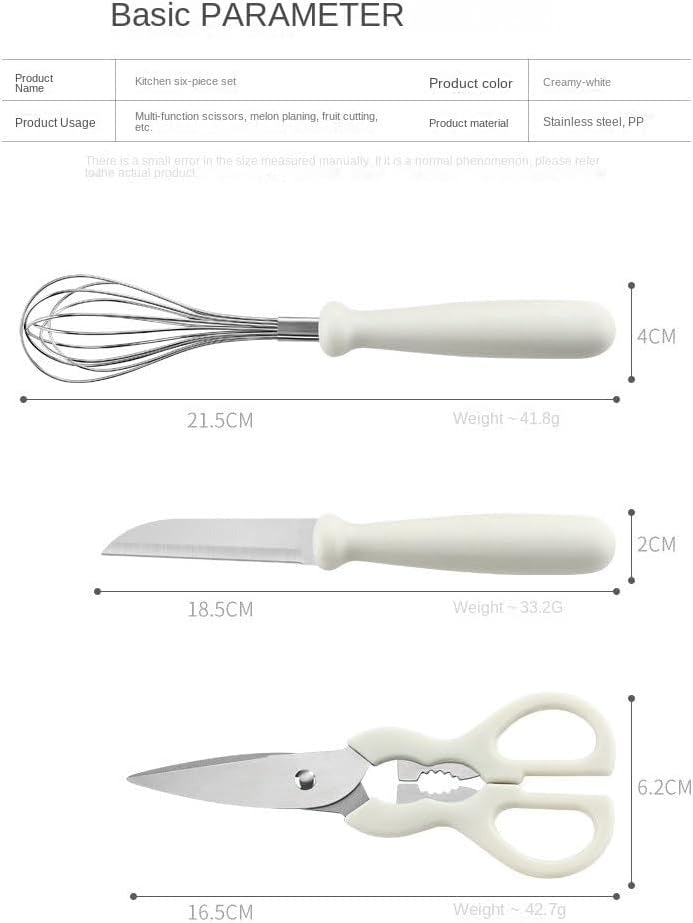 Multi Functional Kitchen Small Tool Set, 6-piece Set with Storage Stand, Fruit Food Tool Combination Set(Includes scissors, paring knife, bottle opener, grater, blender, storage base)