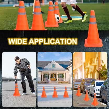 3PCS-Safety Cones Traffic Cones, 17.7"*9.6" Foldable Pop-Up Road Cone with High Visibility Reflective Strips Weatherproof, Orange Waterproof Fabric & Plastic Base, for Vehicle Emergency Parking Control