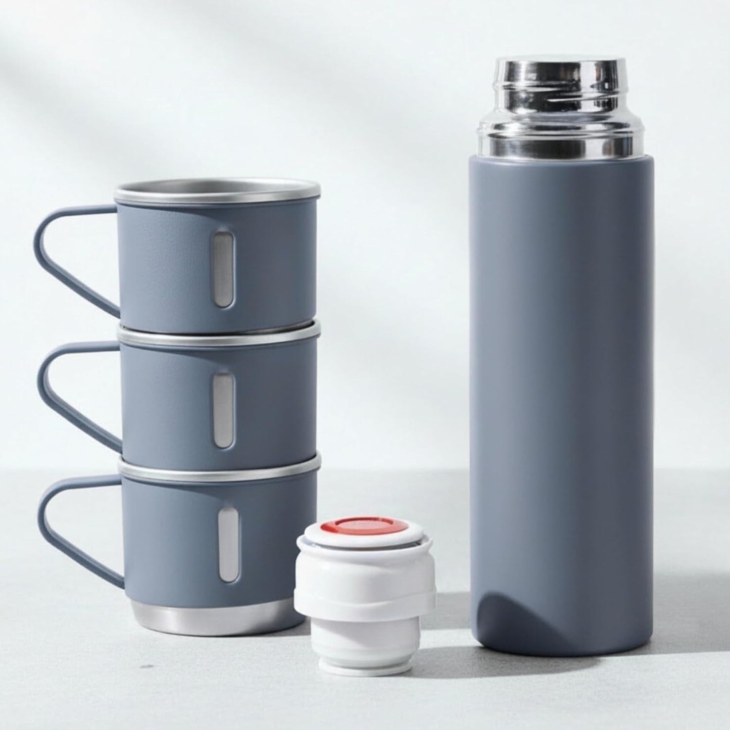 Flask Gift Set, Stainless Steel Insulated Water Bottle w/ 3 Cups, Hot & Cold Drinks Coffee Thermo Water Bottle, Reusable Thermal Cup for Outdoor Camping Travel, Termos para Agua Fria, 17oz