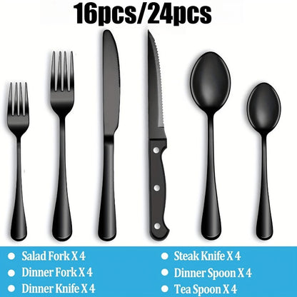 Silverware Set, 16/24-Piece Flatware Cutlery Set for 4/6, Stainless Steel Silverware Mirror Polished Dishwasher Safe for Home, Restaurant, Wedding, Party(Silver)