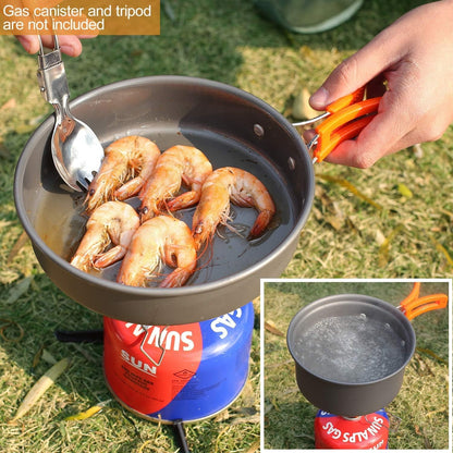 Portable Camping Cookware Set - Lightweight Aluminum Pot, Pan & 1.1L Kettle with Foldable Handles for Backpacking, Hiking & Outdoor Cooking - Non-Stick, Space-Saving for 2-3 People