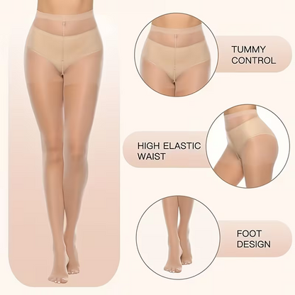 Sheer Tights for Women, 6 Pairs High Waist Control Top Pantyhose Soft Elastic Stretch (Fits 90-120lbs / 40-60kg), Black & Nude Nylon Blend, for Office Work Wear Dress Party Ladies
