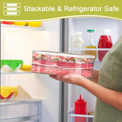 3 Layer Stackable Deli Meat Container with Drainage Groove and Silicone Lid, Clear Refrigerator Storage Containers for Lunch Meats, Cold Cuts, Bacon, Cheese.