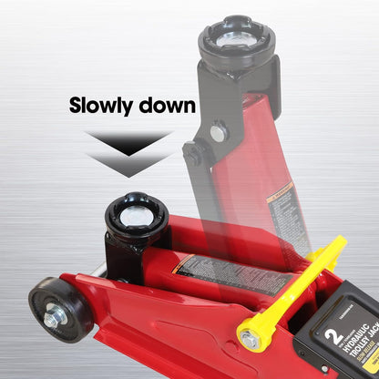 Hydraulic Trolley Service Lift Jack/Portable Floor Jack with Special Slow Release and Blow Mold Carrying Storage Case : 2 Ton (4, 000 lb) Capacity, Red.