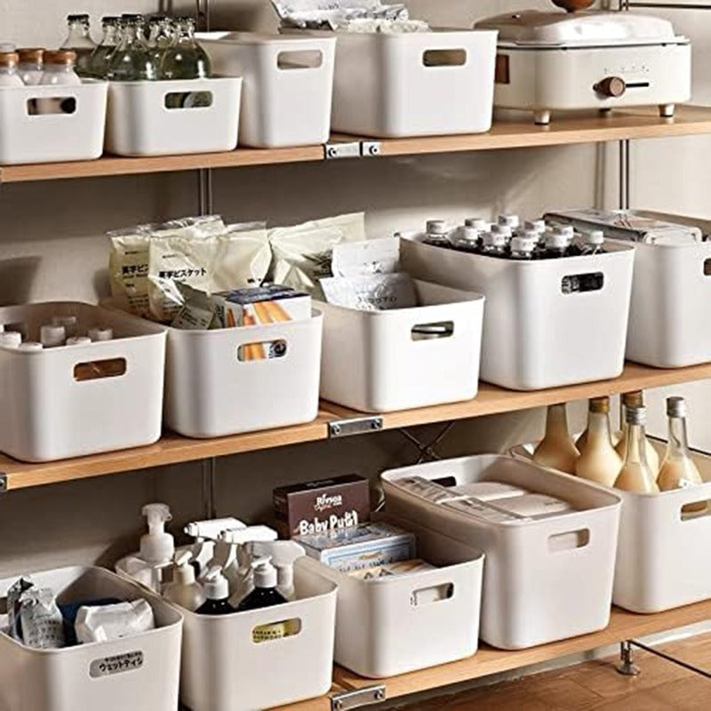 Storage Bins Set 3/6/9PCS, Multi-Purpose Plastic Organizer Bins with Handles, Stackable Kitchen Pantry Storage Baskets for Refrigerator, Cabinets, Bathroom and Home Organization