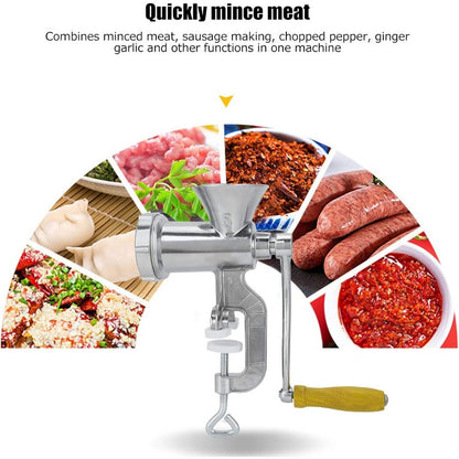Manual Meat Grinder,304 Stainless Steel Hand Meat Grinder for Home Use, Food Grinder Manual Mincer Hand Crank with Sausage Funnels, Hand Operated Kitchen Tool for Pork, Chili, and Sausage, Silver