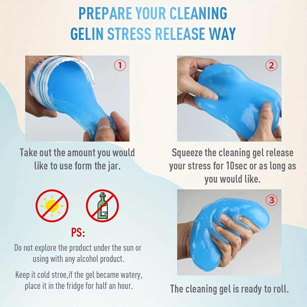 4PCS- Car Cleaning Gel, 160g Jar Dust & Crumb Cleaner for Air Vent Crevices Reusable Non-Sticky Compound, Blue Soft Slime, for Car Interior Console Keyboard Electronics Car Owners