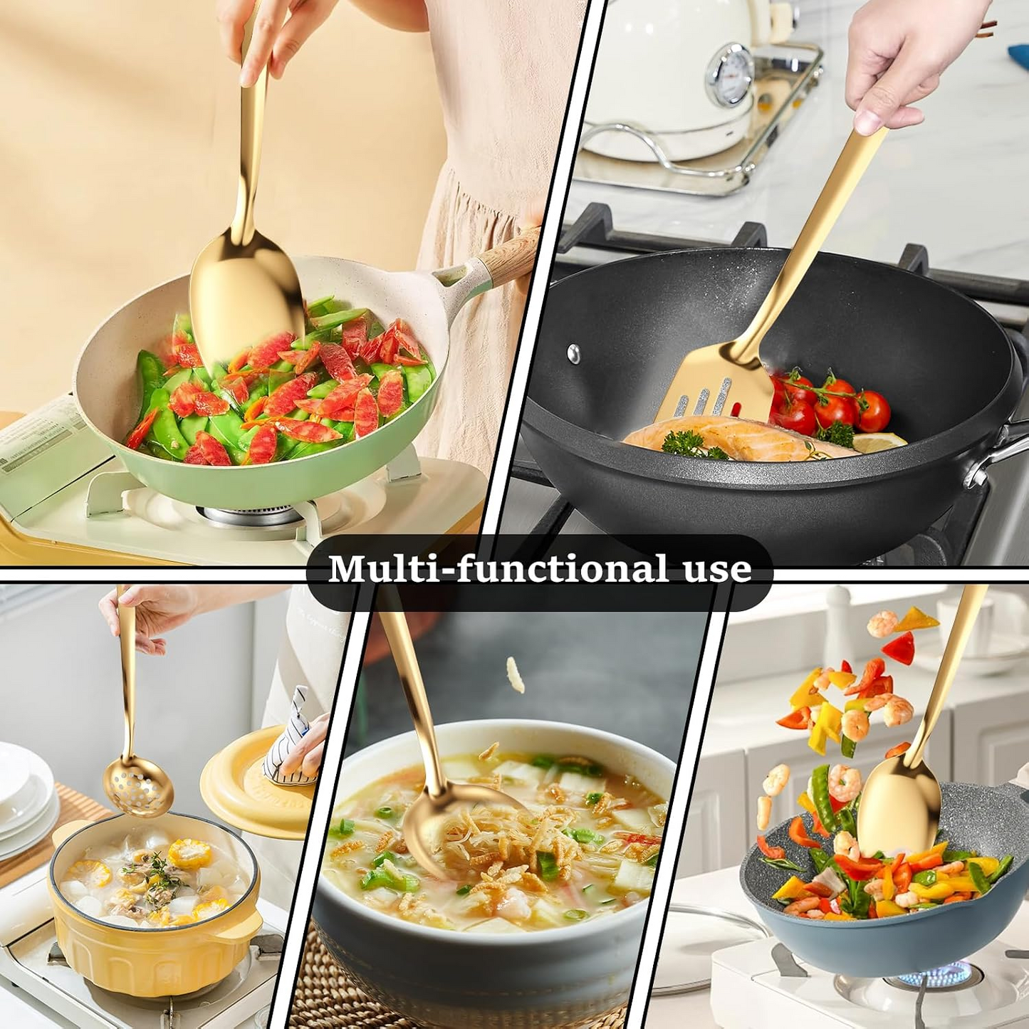 Kitchen Utensils Set 6pcs, Titanium Plating Stainless Steel Cooking Utensils Set, Heavy Duty Kitchen Tools Spatulas Set, Home Essentials Kitchen Gadgets Accessories