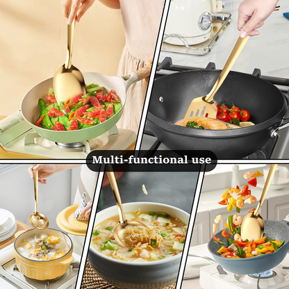 Kitchen Utensils Set 6pcs, Titanium Plating Stainless Steel Cooking Utensils Set, Heavy Duty Kitchen Tools Spatulas Set, Home Essentials Kitchen Gadgets Accessories