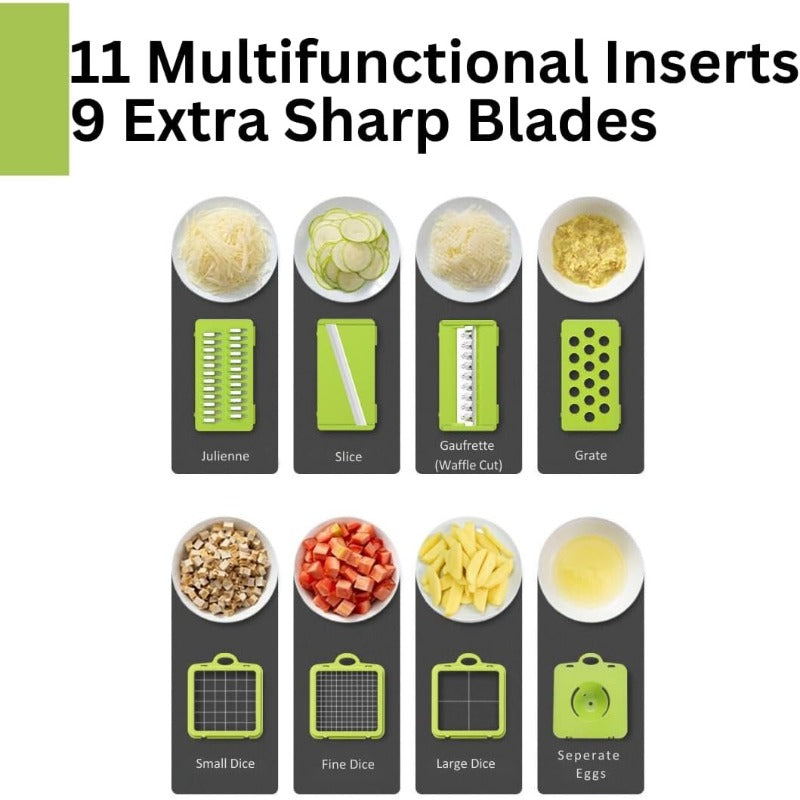 Vegetable Chopper, 16-in-1 Vegetable Dicer with Stainless Steel Chopping Board Top Panel & 4 Storage Drawers Hand Guard Peeler, Grey Green Stainless Steel, for Onion Garlic Salad Prep Home Kitchen
