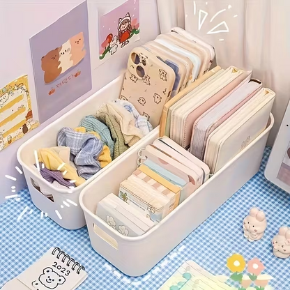 Storage Basket 10PCS Plastic Organizer Bins With Handles, 8.9"×3.7"×2.8" Stackable Storage Boxes For Kitchen, Fridge, Bathroom, Cabinet, Closet & Home Organization