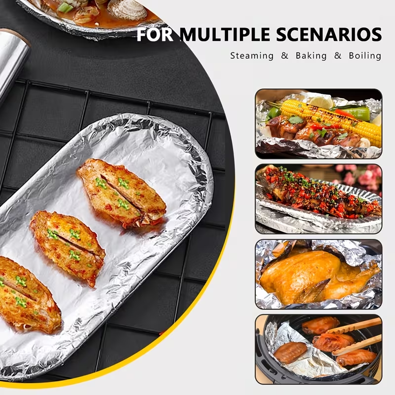 Aluminium Foil Roll, 6/12 Pack (11.8"*20m Each) Heavy Duty Baking Foil Thickened Heat Resistant Food Wrap, Silver Food Grade Aluminium, for Oven Baking BBQ Grilling Food Storage Home Kitchen