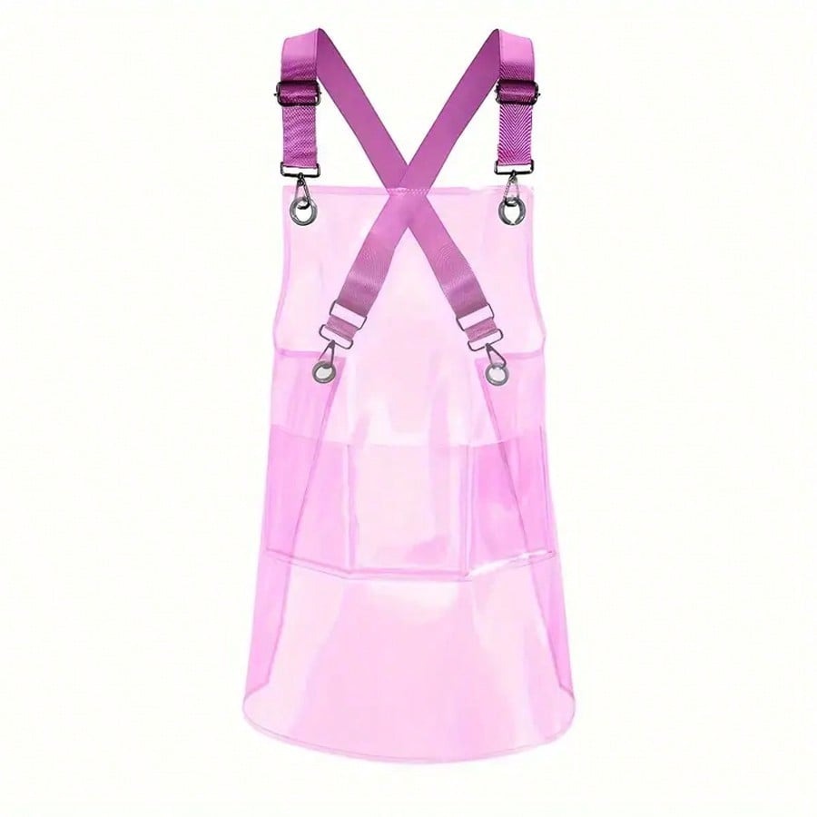 Clear Waterproof Apron Work Apron, Adjustable Cross Back Straps Multi-Pocket Heavy Duty Waterproof Oilproof, Clear PVC Vinyl & Brown Straps, for Car Washing Gardening Hair Stylist Barber Dishwashing