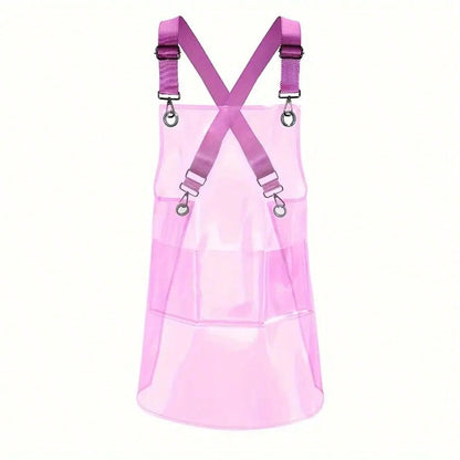 Clear Waterproof Apron Work Apron, Adjustable Cross Back Straps Multi-Pocket Heavy Duty Waterproof Oilproof, Clear PVC Vinyl & Brown Straps, for Car Washing Gardening Hair Stylist Barber Dishwashing