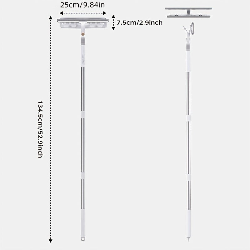 Window Squeegee Long Handle Window Cleaning Tool, 2/3 Section Extendable Pole Glass Cleaner with Microfiber Cloth Head, Adjustable Squeegee for Windows, Shower, Glass Doors, Home Cleaning