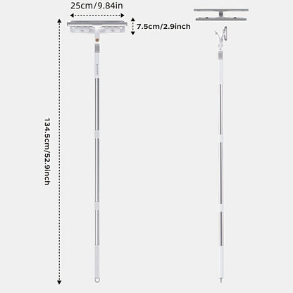 Window Squeegee Long Handle Window Cleaning Tool, 2/3 Section Extendable Pole Glass Cleaner with Microfiber Cloth Head, Adjustable Squeegee for Windows, Shower, Glass Doors, Home Cleaning