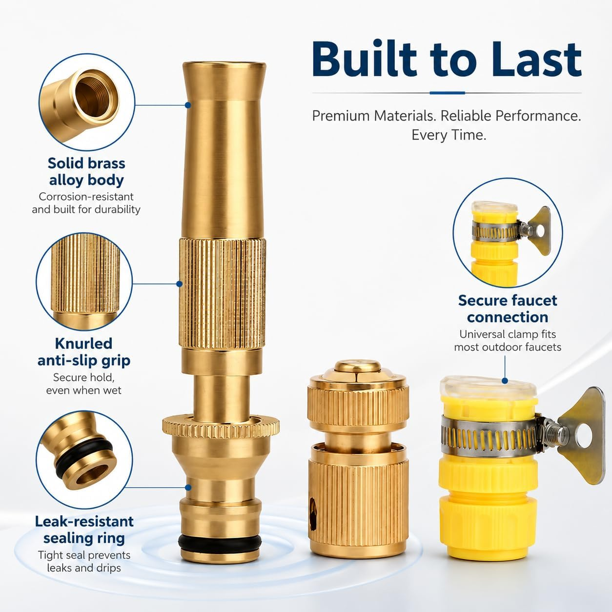 Garden Hose Nozzle, 16.4ft Garden Hose Kit with Adjustable Brass Spray Gun, Universal Connector and Metal Water Hose Fitting, Quick Connect Watering Tool for Garden Irrigation, Car Washing, Patio and Yard Cleaning