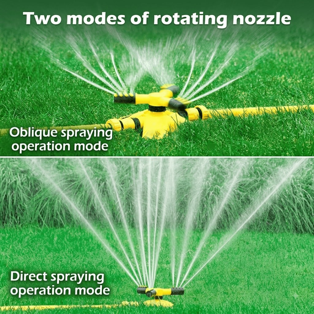 Garden Sprinkler with Hose Set, 360° Automatic Rotating Water Sprinkler with 20m PVC Hose Pipe & 1/2' Connectors, Yellow Black ABS Plastic, for Yard Lawn Irrigation Grass Watering