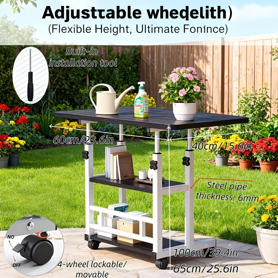 Heavy-Duty Adjustable Height Multi-Purpose Gardening Work Table | Sturdy Metal Frame with Spacious Work Surface, Equipped with 4 Locking Swivel Casters - Ideal for Office, Bedroom, Patio, Gardening &
