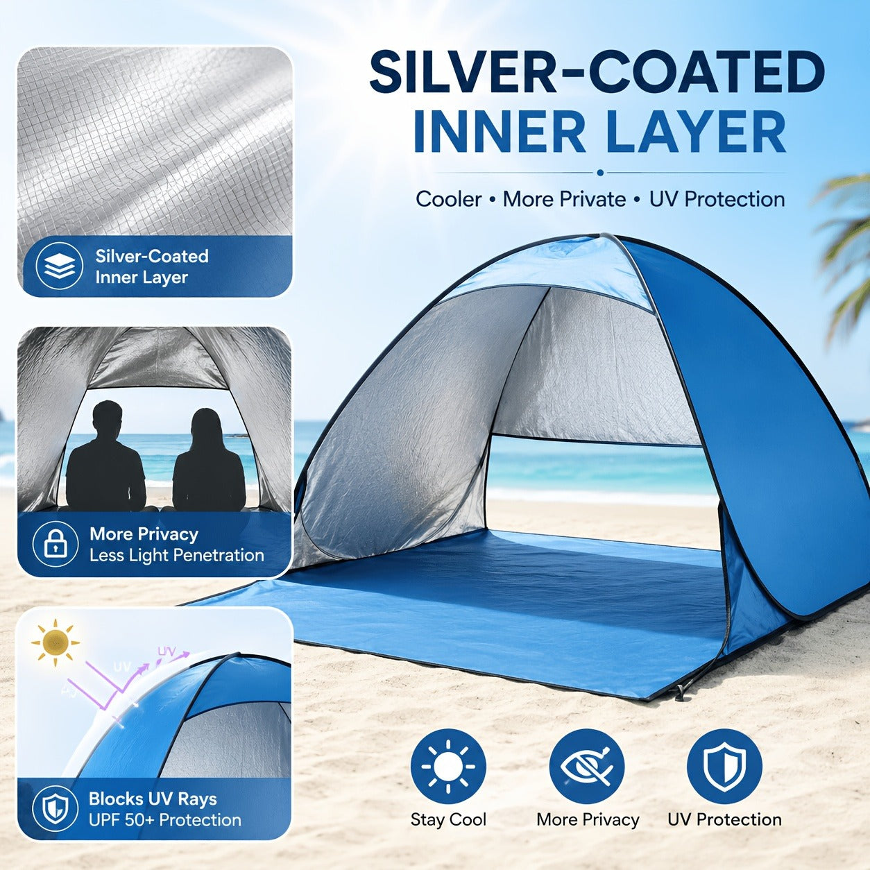 Pop Up Beach Tent – for 3-4 Person UPF 50+ UV Sun Protection Beach Shade Pop Up Sun Shelter with Carry Bag for Beach, Park, Camping