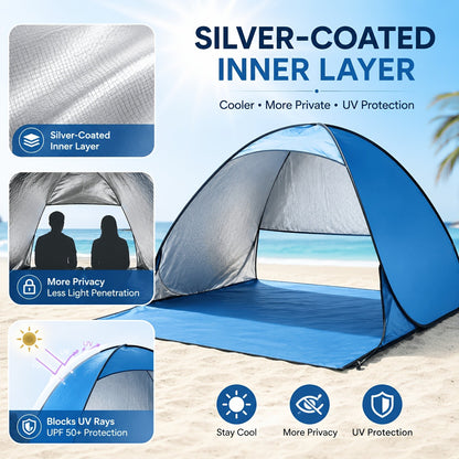 Pop Up Beach Tent – for 3-4 Person UPF 50+ UV Sun Protection Beach Shade Pop Up Sun Shelter with Carry Bag for Beach, Park, Camping