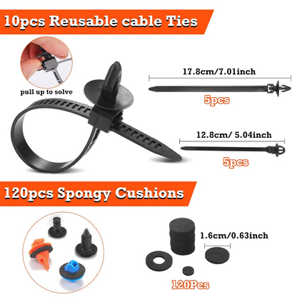 1240Pcs Car Clips Kit Bumper Fender Rivets for Toyota GM Ford | 32 Popular Sizes, Nylon Plastic, 10 Cable Ties, Door Panel Clips, 4 Remover Tools